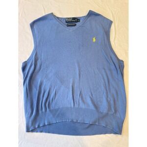 VTG POLO RALPH LAUREN Men's Large Pima Cotton Blue Yellow V-Neck Sweater Vest